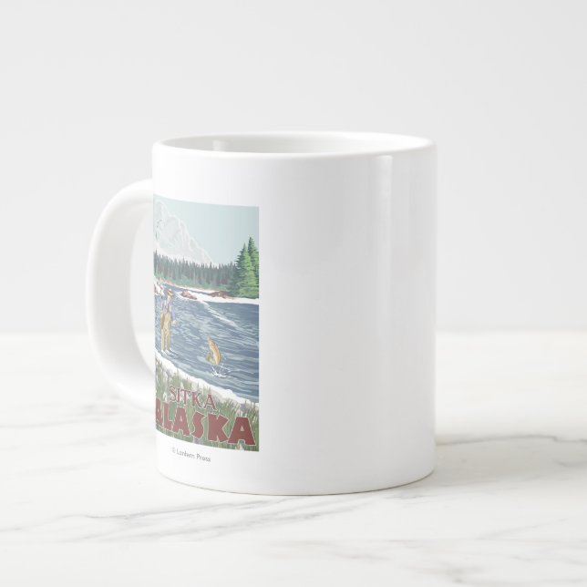 Fly Fisherman - Sitka, Alaska Large Coffee Mug (Front Left)