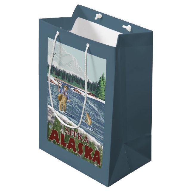 Fly Fisherman - Sitka, Alaska Medium Gift Bag (Front Angled)