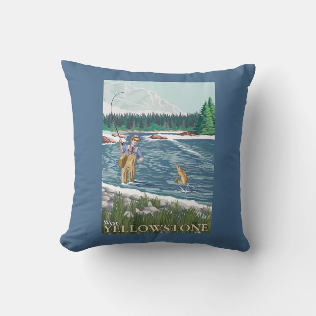 Fly Fisherman - West Yellowstone, Montana Cushion (Front)