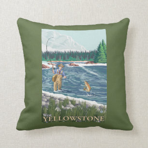 Fly Fisherman - West Yellowstone, Montana Cushion