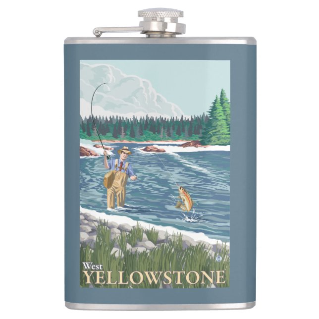 Fly Fisherman - West Yellowstone, Montana Hip Flask (Front)