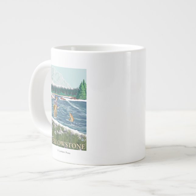 Fly Fisherman - West Yellowstone, Montana Large Coffee Mug (Front Left)