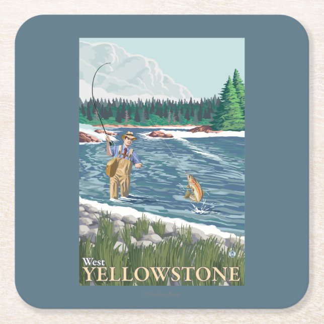 Fly Fisherman - West Yellowstone, Montana Square Paper Coaster (Front)