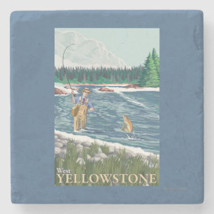 Fly Fisherman - West Yellowstone, Montana Stone Coaster