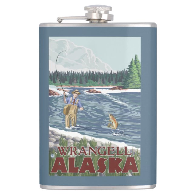 Fly Fisherman - Wrangell, Alaska Hip Flask (Front)