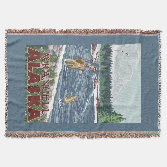 Fly Fisherman - Wrangell, Alaska Throw Blanket (Front)