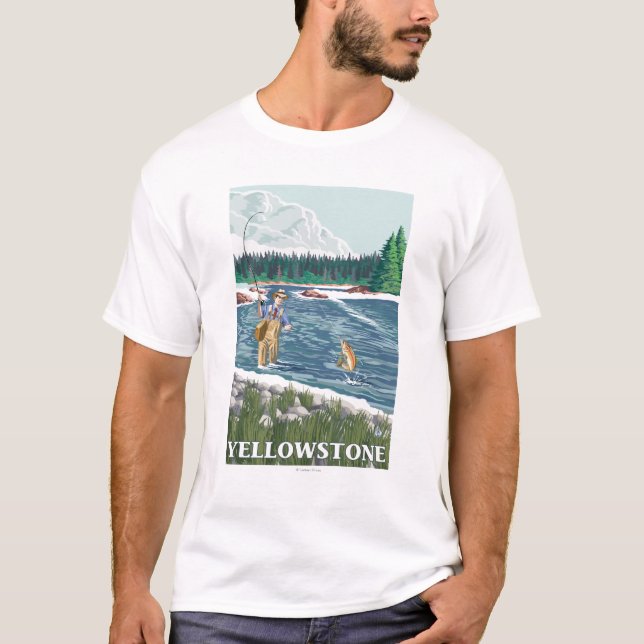 Fly Fisherman - Yellowstone National Park T-Shirt (Front)
