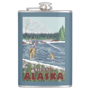 Fly Fisherman - Yukon, Alaska Hip Flask
