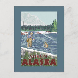 Fly Fisherman - Yukon, Alaska Postcard
