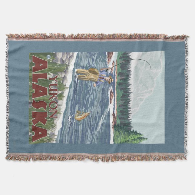 Fly Fisherman - Yukon, Alaska Throw Blanket (Front)