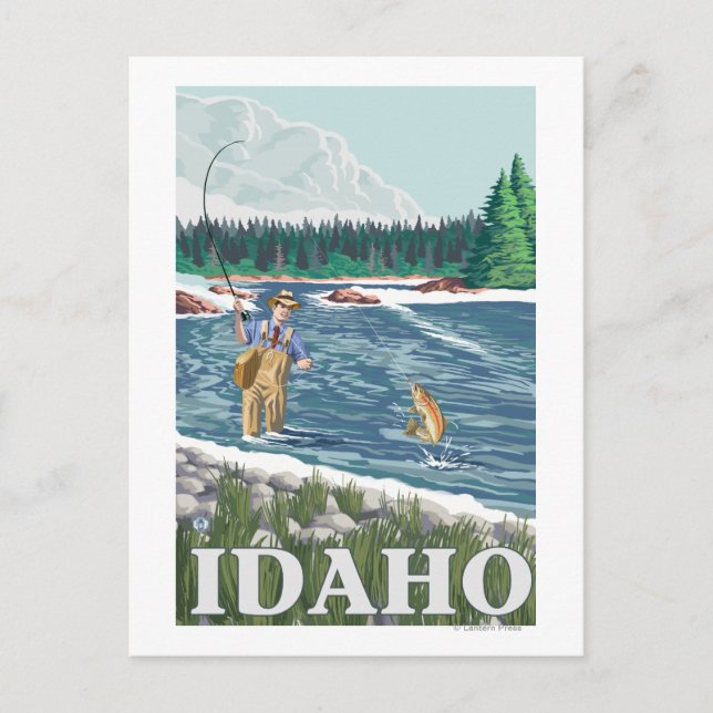 Fly FishermanIdahoVintage Travel Poster Postcard (Front)