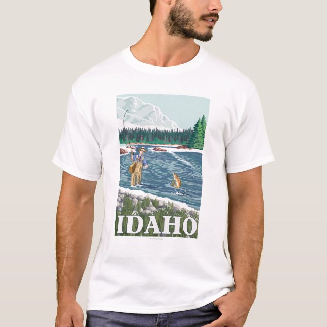 Fly FishermanIdahoVintage Travel Poster T-Shirt (Front)