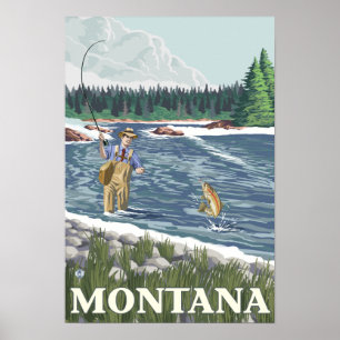 Fly FishermanMontanaVintage Travel Poster