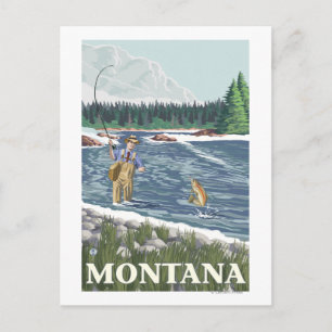 Fly FishermanMontanaVintage Travel Poster Postcard