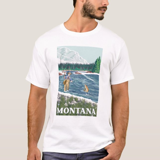 Fly FishermanMontanaVintage Travel Poster T-Shirt (Front)