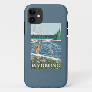 Fly FishermanWyomingVintage Travel Poster iPhone 11 Case