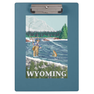Fly FishermanWyomingVintage Travel Poster Clipboard