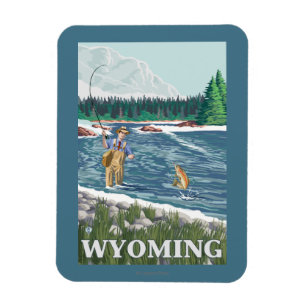 Fly FishermanWyomingVintage Travel Poster Magnet