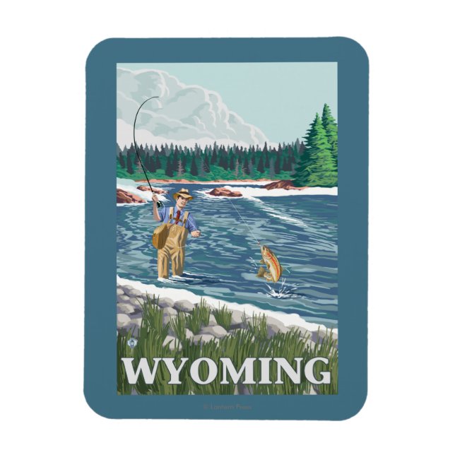 Fly FishermanWyomingVintage Travel Poster Magnet (Vertical)