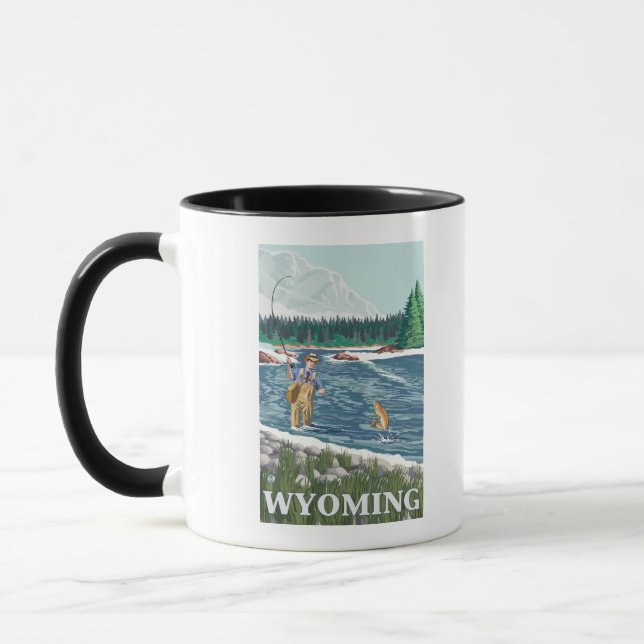 Fly FishermanWyomingVintage Travel Poster Mug (Left)