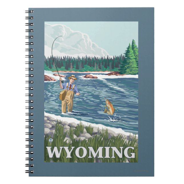 Fly FishermanWyomingVintage Travel Poster Notebook (Front)