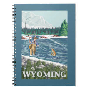 Fly FishermanWyomingVintage Travel Poster Notebook