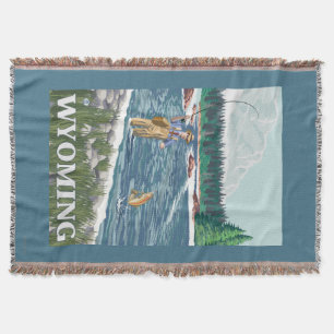 Fly FishermanWyomingVintage Travel Poster Throw Blanket