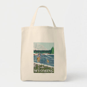 Fly FishermanWyomingVintage Travel Poster Tote Bag