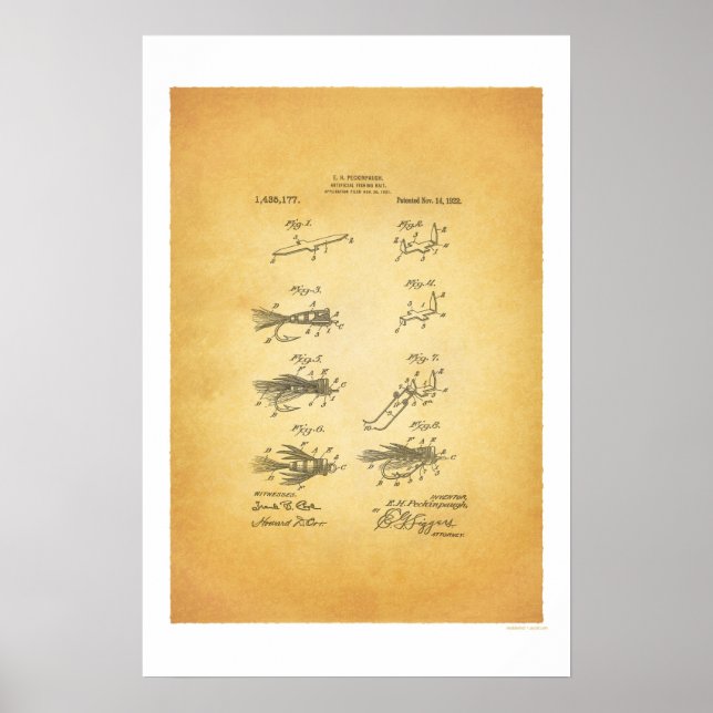 Fly Fishing 1921 US Patent Poster - E H Peckinpaug (Front)