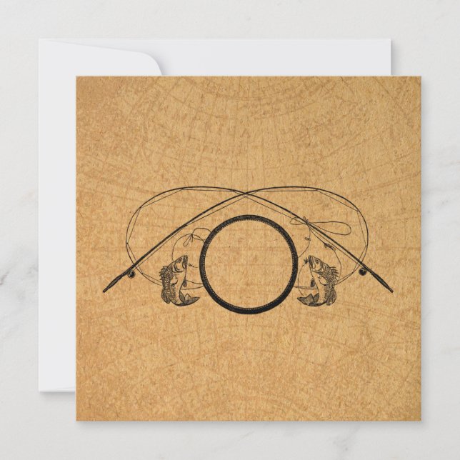 Fly Fishing Antique FIshing Rods Art Illustration Holiday Card (Front)