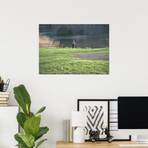 Fly Fishing at Pond Poster