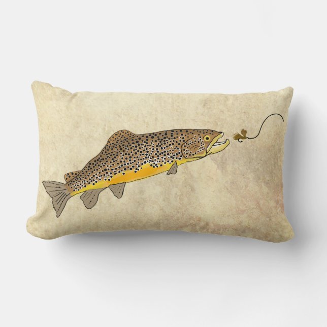 Fly Fishing Brook Brown Trout Lumbar Cushion (Front)