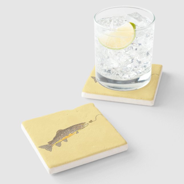 Fly Fishing Brown Trout Stone Coaster (Side)