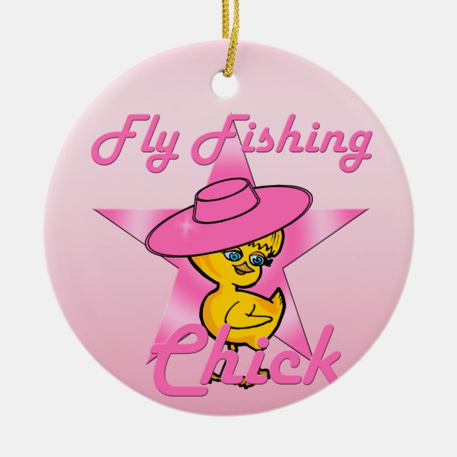 Fly Fishing Chick #8 Ceramic Tree Decoration (Front)