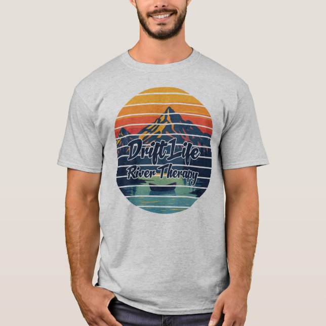 Fly Fishing Drift Boat River Therapy Retro Gift T-Shirt (Front)