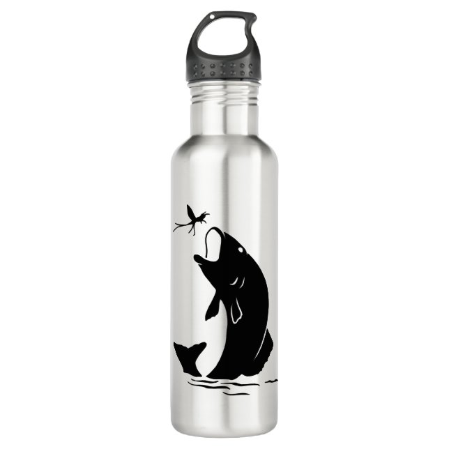 Fly Fishing Fish Jump Larvea Hook Fisherman Gift 710 Ml Water Bottle (Front)