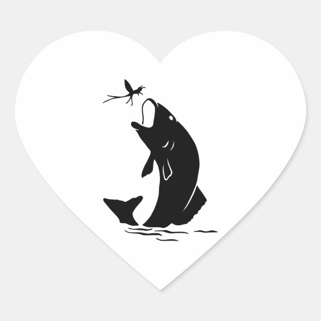 Fly Fishing Fish Jump Larvea Hook Fisherman Gift Heart Sticker (Front)