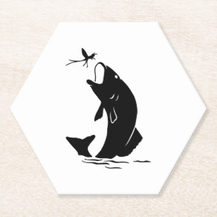 Fly Fishing Fish Jump Larvea Hook Fisherman Gift Paper Coaster