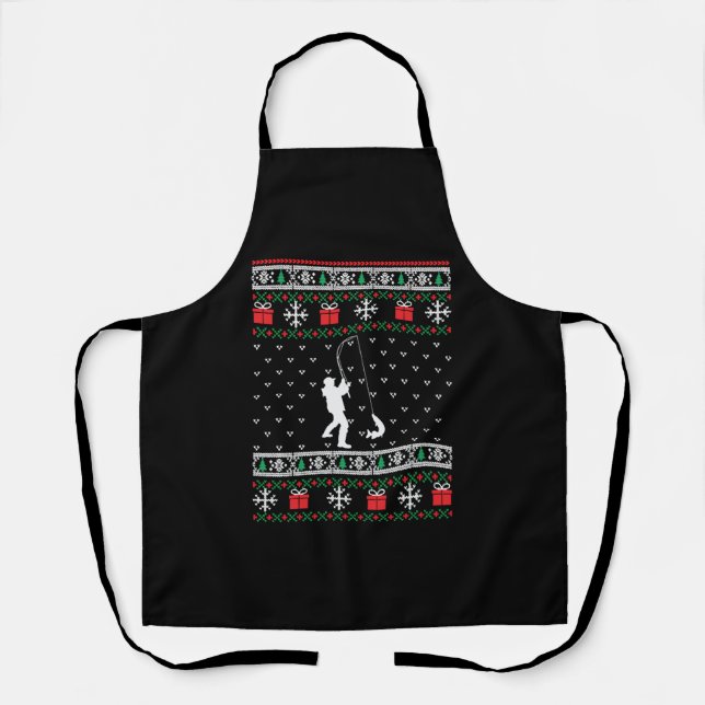 Fly Fishing Fish Ugly Christmas Sweater Xmas Gifts Apron (Front)