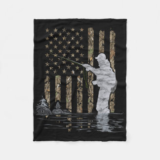 Fly Fishing Fisherman American Flag Camouflage Fly Fleece Blanket