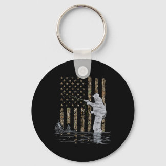 Fly Fishing Fisherman American Flag Camouflage Fly Key Ring