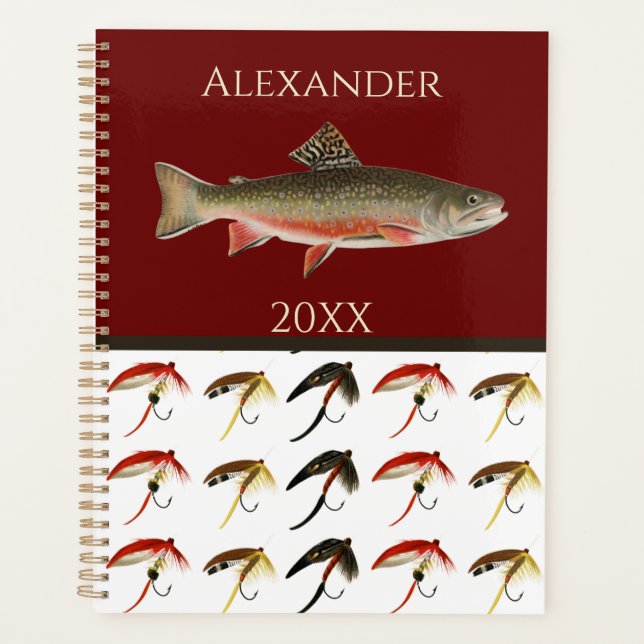 Fly Fishing Flies Rustic Salmon  Notebook Planner (Front)