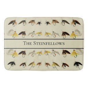 Fly Fishing Flies Watercolor Trout Fishermen Bath Mat