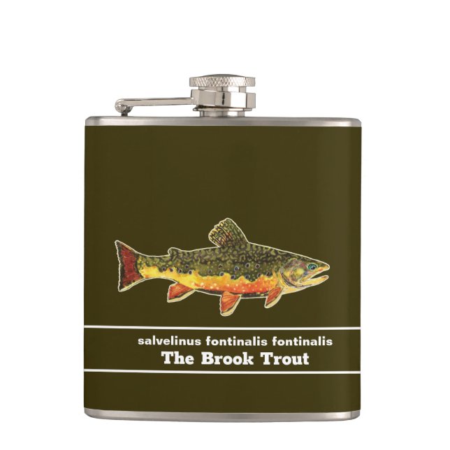 Fly Fishing for a Brookie - Brook Trout Fisherman Hip Flask (Front)