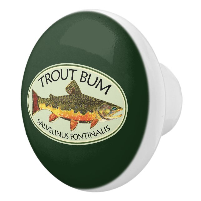 Fly Fishing Funny TROUT BUM Ceramic Knob (Right)