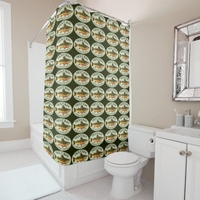 Fly Fishing Funny TROUT BUM Shower Curtain (In Situ)