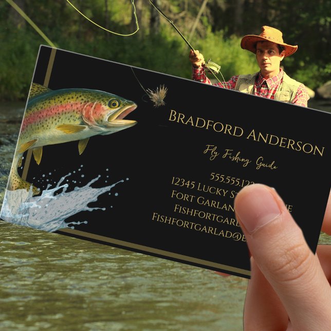 Fly Fishing Guide Charters Plain Black Trout       Business Card (Creator Uploaded)