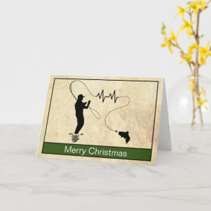 Fly Fishing Heartbeat Man Merry Christmas Card