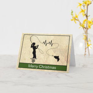 Fly Fishing Heartbeat Woman Merry Christmas Card