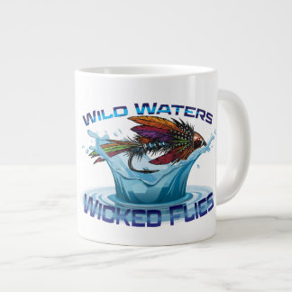 Fly fishing illustrtion Wild Waters, Wicked Flies Large Coffee Mug